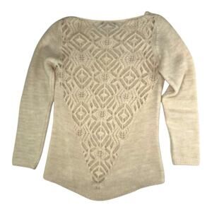 Bianca B Italian Wool Blend Knit Sweater Cutout Design Cream Womens Sz Lg EUC